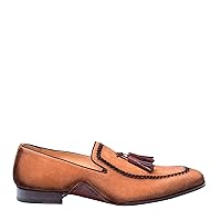 Mezlan Plazza Mens Luxury Italian Loafers - Rich Antiquated Suede Shoes with Leather Sole - Handcrafted in Spain - Medium Width (12, Cognac)