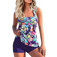 Women's Sexy Printed Halter Separate Swimsuit,Stomach Control Swimsuits for Women Tank Top Bathing Suits (2-Piece)