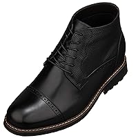CALTO Men's Invisible Height Increasing Elevator Shoes - Leather Lace-up Cap-toe Boots with Inner Faux Fur - 3.2 Inches Taller