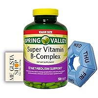 Spring Valley Super Vitamin B-Complex Tablets Dietary Supplement Value Size, 500 Count Includes Asstd Color Pill Organizer Me Gustas Stickers
