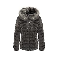 Bellivera Women Double Sided Faux Fur Jacket Spring and Winter Fashion Reversible Hood Puffer Coat with Fur Collar