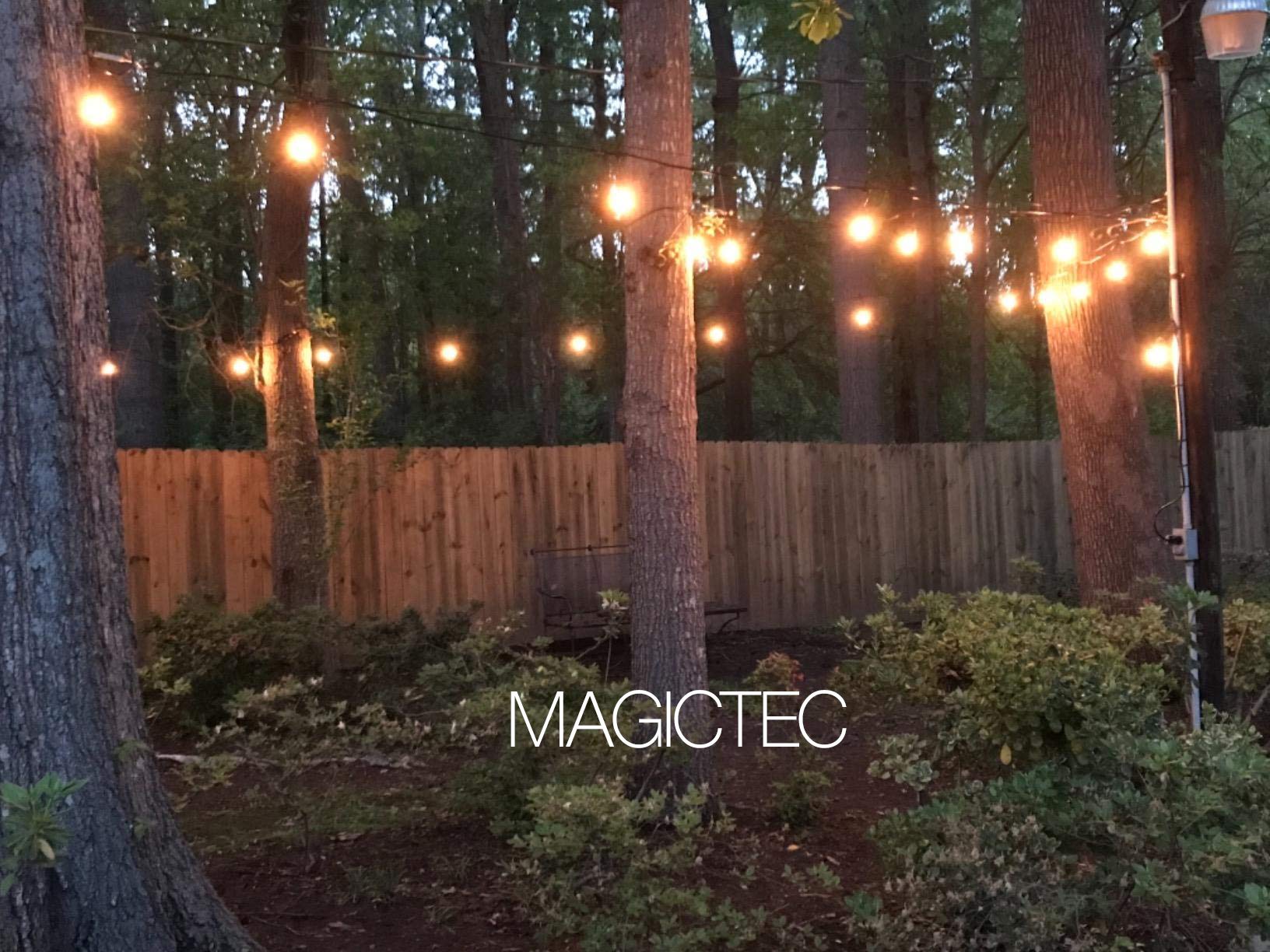 Magictec LED Shatterproof String Lights Commercial Grade with 15 Hanging Sockets 48 Ft Black Outdoor Weatherproof Cord Strand for Patio Garden Porch Backyard Bistro Gazebo Party Deck Yard, 2 Pack