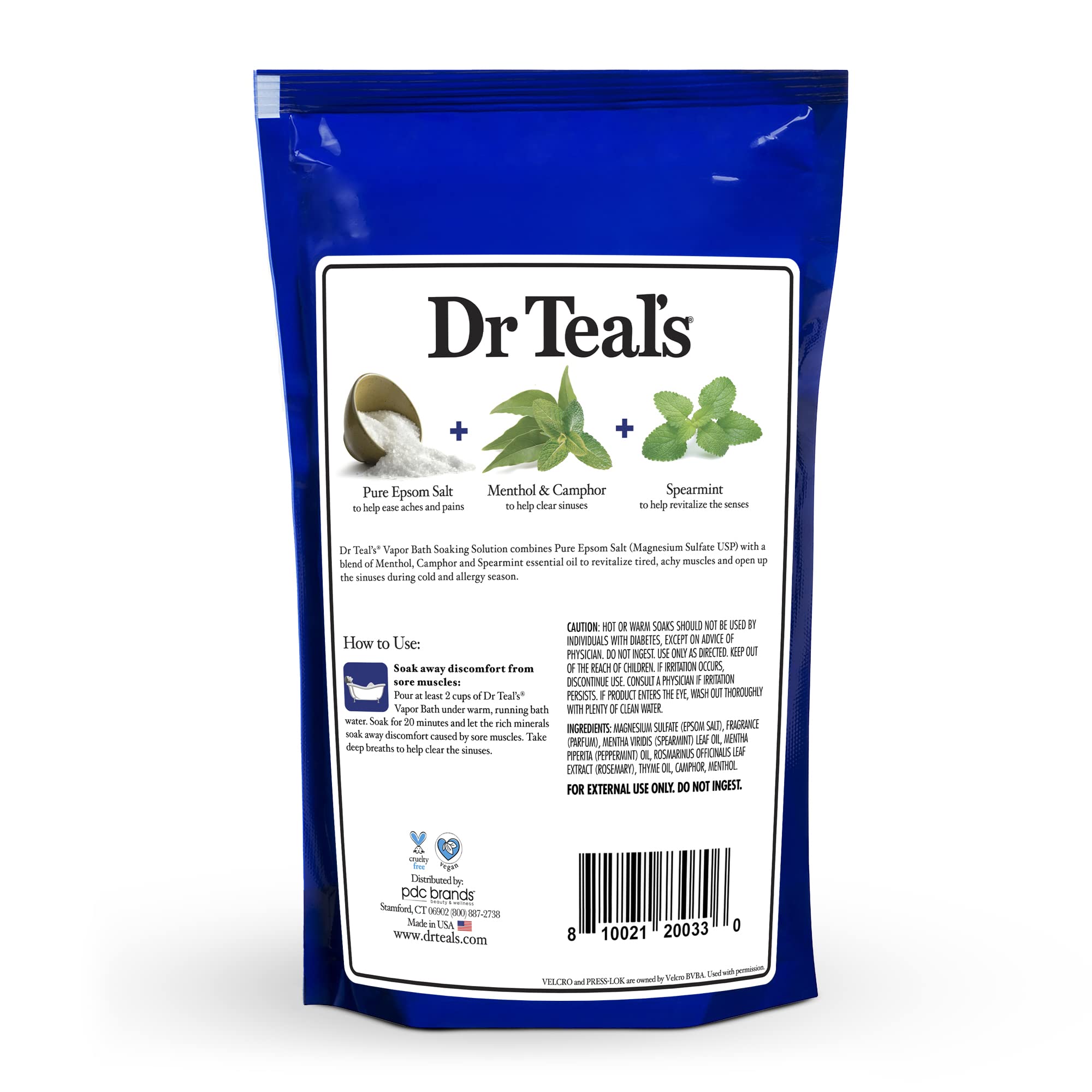 Dr Teal's Pure Epsom Salt, Vapor Bath with Menthol & Camphor, 2 lbs (Pack of 3) (Packaging May Vary)