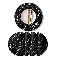 Black Marble Placemats Dinner Mat Round Placemats Set of 4 Non Slip Washable Table Mats for Kitchen Dinner Table Restaurant 13 x13 inch