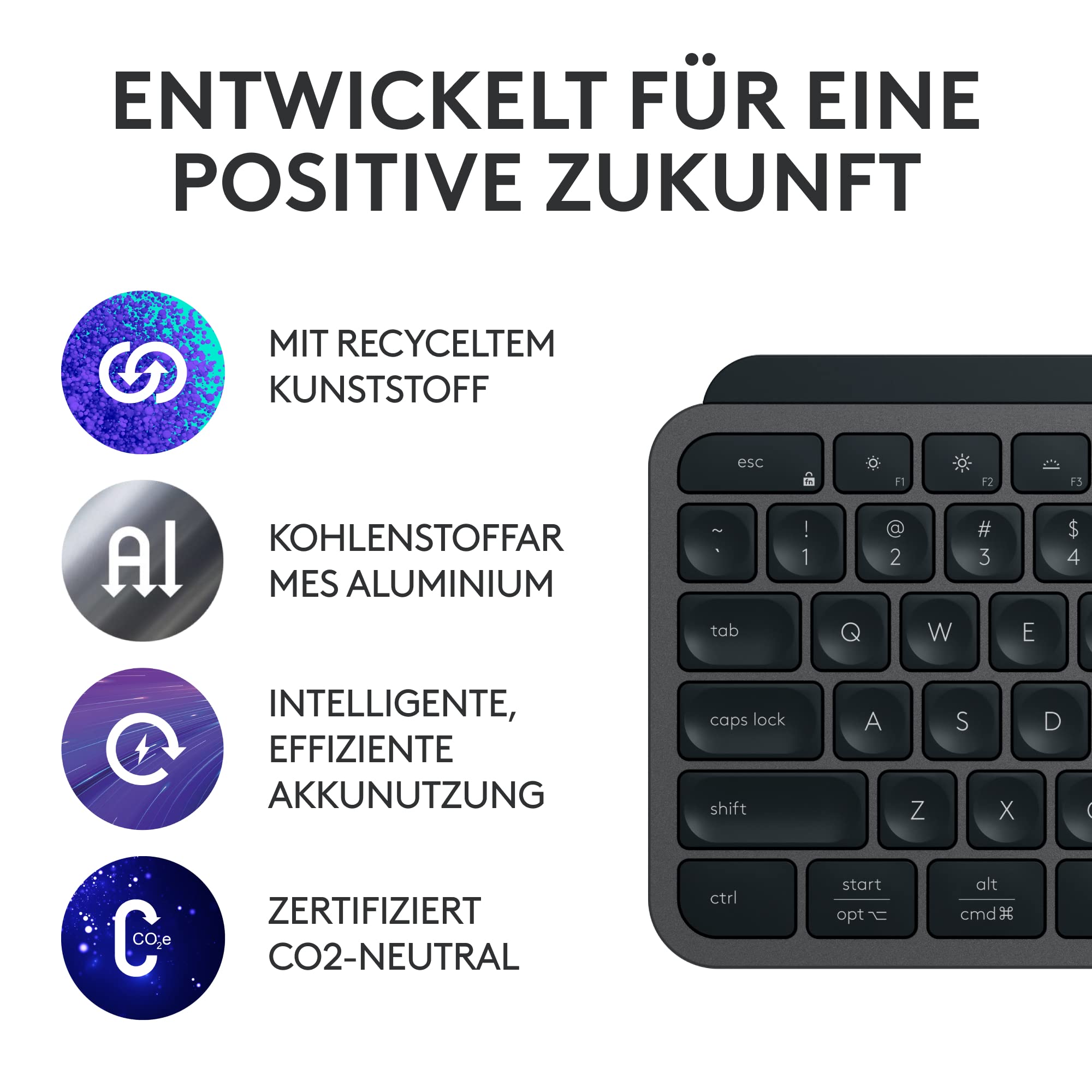 Logitech MX Keys S kabellose Tastatur, Low Profile, Precise Quiet Typing, Programmable Keys, Backlighting, Bluetooth, Rechargeable, für Windows PC/Linux/Chrome/Mac - Graphit, Deutsches QWERTZ-Layout