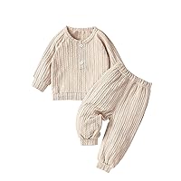 Baby Boy Bodysuit Set Autumn Winter Warm Outfits Newborn Infant Baby Girl Boy Cute Long Sleeve Size (Beige, 9-12 Months)