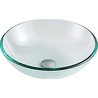 ANZZI Etude Modern Tempered Glass Vessel Bowl Sink in Clear | Top Mount Bathroom Sinks Above Counter | Round Vanity Countertop Sink Bowl with Pop Up Drain | LS-AZ087