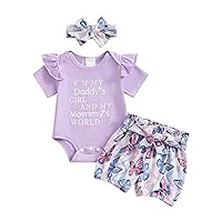 Newborn Baby Girls Clothes Summer Outfits Short Sleeve Daddy Mama Saying Romper Floral Shorts Headband