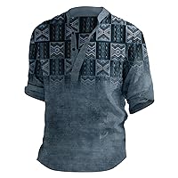 Men's Henley Shirts 2024 Long Sleeve Casual Henley T Shirt Retro Aztec Color Block Slim Fit Band Collar Shirts