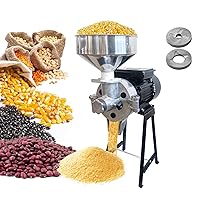 Eachbid 1500W Dry&Wet Electric Grain Mill Corn Grinder with Funnel, 2 in1 Commercial Thickness Adjustable Molino De Ma Electrico Heavy Duty Cereals Wheat Grinder for Rice Coffee Feed Mill Flour