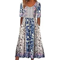 AODONG My Recent Orders Easter Dresses for Women 2024 Summer Dresses for Women 2024 Short Sleeve Casual Dresses V Neck Floral Party Dress with Pockets