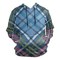 ALAZA Mens Blue and Purple Plaid Pattern Pullover Hooded Sweatshirt XL