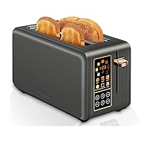 SEEDEEM Toaster 4 Slice, Long Slot Toaster with LCD Display Touch Buttons, 7 Shade Settings, 6 Bread Selection, Stainless Steel Toaster for Bagel, Removable Crumb Tray, 1400W, Dark Metallic