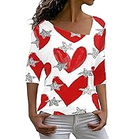 Workout Shirts Valentine's Day Print Mock Neck Short Sleeve Tee Shirt Vintage Dating Oversized Shirts for Women