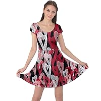 CowCow Womens Cute Pink Valentine Day Love Heart Pattern Short Sleeve Skater Dress, XS-5XL