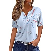 Womens Tops Dressy Casual,Short Sleeve Tops for Women Vintage V Neck Button Boho Tops for Women Going Out Tops for Women