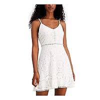 Speechless Womens Ivory Lace Floral Spaghetti Strap V Neck Mini Party Fit + Flare Dress Juniors L