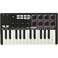 HOEREV MIDI Keyboard Controller with 8 Backlit Drum Pads, Wireless Semi-Weighted, Professional, Dynamic, 8 Buttons, 25 Keys, USB with Lithium Battery, Black