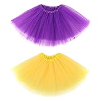 Simplicity Purple and Yellow Women's Adult Classic Elastic 3 Layered Tulle Tutu Skirt