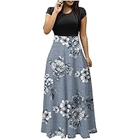Summer Maxi Dress with Sleeves Casual Floral Print Long Dresses Ladies Sexy Elegant O-Neck Vacation Travel Dress