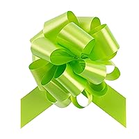 Restaurantware Gift Tek 5.5 Inch Ribbon Pull Bows 10 Satin Pull Bows - 20 Loops Instant Pull Design Green Plastic Flower Bows For Gifts Large For Wedding Baskets And Gift Wrapping