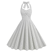 Women's Vintage Polka Dot Audrey Dress 1950s Halter A-Line Retro Rockabilly Cocktail Tea Party Dress