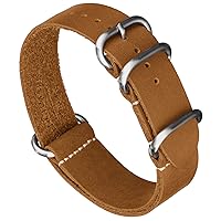 Benchmark Basics Leather Watch Band - Zulu Crazy Horse Oiled Leather One-Piece Military Watch Strap - Choice of Color & Width - 18mm, 20mm, 22mm or 24mm