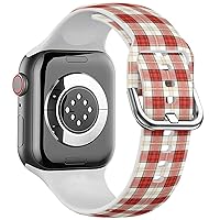 Compatible with Apple Watch Band 42mm 44mm 45mm 49mm (Red Tartan Plaid Pattern) Replacement Silicone Soft Sports Bracelet for iWatch Series 8 7 6 5 4 3 2 1 Ultra SE