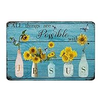 Decorative Metal Signs All Things Are Possible with Jesus Wall Decor Art Poster Dorm Porch Home Marson Jars with Flowers Butterfly Metal Sign Gift for House 8x12 Inch