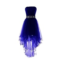 Fanciest Women's Strapless Beaded High Low Prom Dresses Short Tulle Homecoming Gowns