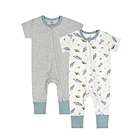 Baby Boys Girls 2 Pack 2 Way Zipper Footless Pajamas Cotton Short Sleeve Printing Romper Sleep and Play