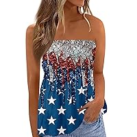 Women's Summer Fashion Tube Tops Cute Sexy Off-Shoulder 4th of July Theme Printed Sleeveless T-Shirt