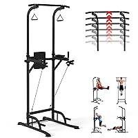Power Tower Dip Bar Station Multi-Function Pull-Up Bar for Home Gym Strength Training Workout Exercise Fitness Equipment Pull Ups, Push Ups, Vertical Knee, and Leg Raises