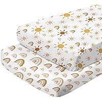 Changing Pad Cover - Babebay Ultra Soft Jersey Knit Cotton Diaper Change Table Pad Covers for Baby Girls and Boys -Stylish Rainbow & Sun Pattern, 2 Pack