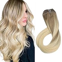 Clip In Hair Extensions Balayage Ash Brown Fading to Ash Blonde 16inch 7 Pieces Natural Human Hair Invisible Lace Wefts Hair Extensions 140g per Pack [Color B8-60# 18inch]