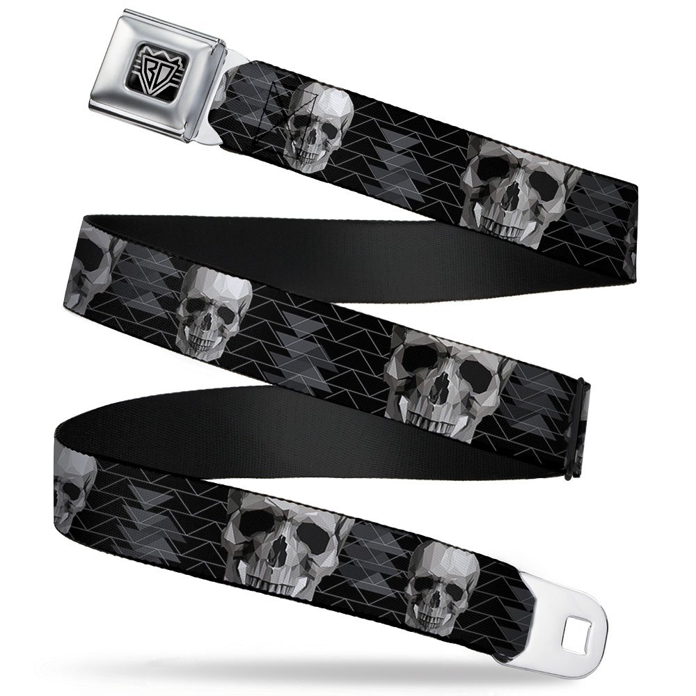 Buckle-Down Seatbelt Belt - Geometric 3-D Skull Face/Chevron Black/Grays/White - 1.0