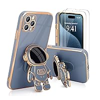 for iPhone 15 Pro Max Case, Cute 3D Astronaut Stand with [2 Screen Protector] [Camera Protection] Kickstand Shockproof Silicone Soft Cover for Apple iPhone 15 Pro Max Phone Case, Blue