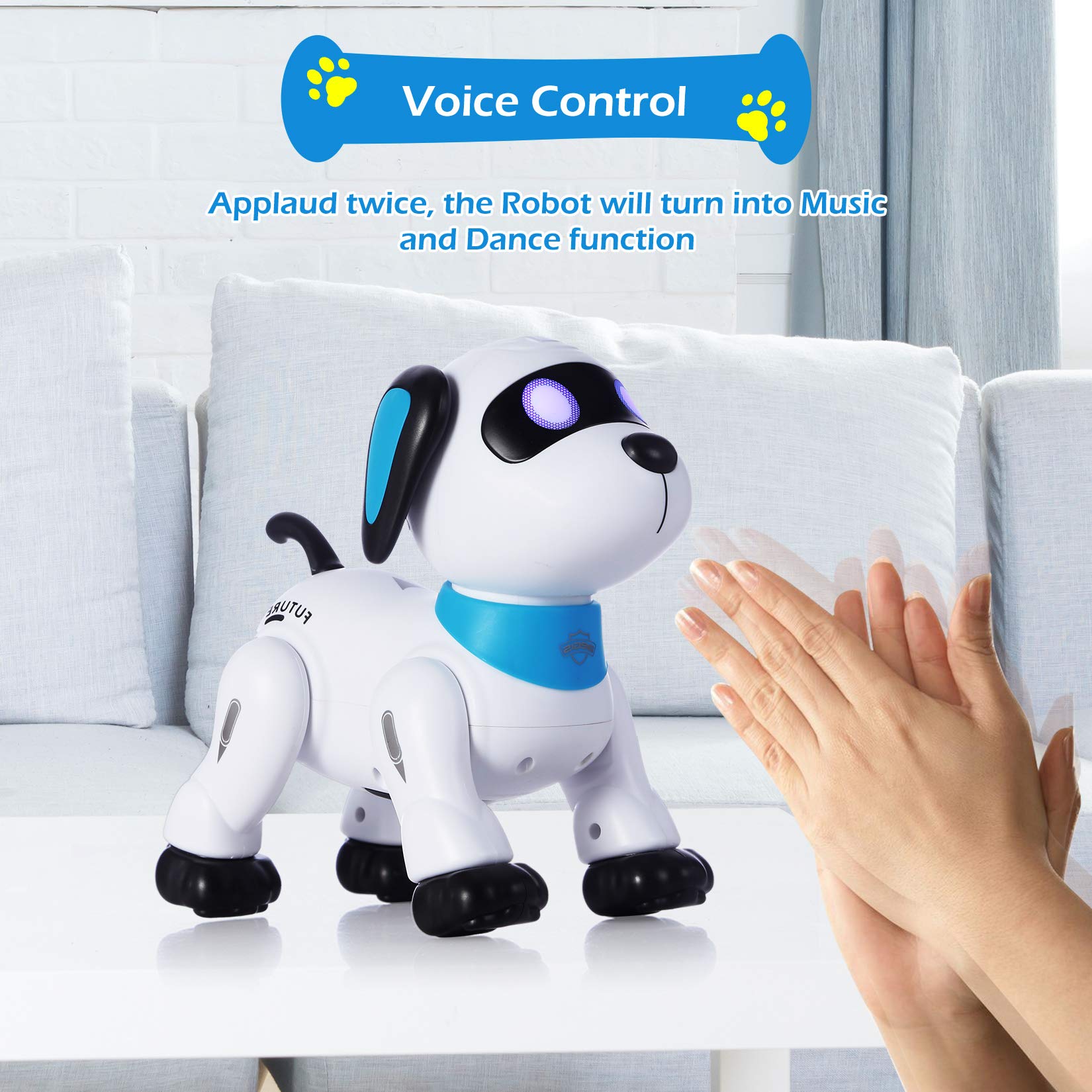 LUOYIMAN Remote Control Robot Dog Toy, Programmable Interactive & Smart Dancing Robots for Kids 5 and up, RC Stunt Toy Dog with Sound LED Eyes, Electronic Pets Toys Robotic Dogs for Kids Gifts Blue