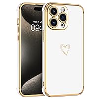 BENTOBEN for iPhone 15 Pro Case, iPhone 15 Pro Phone Case, Cute Heart Luxury Gold Plating Slim Fit Soft TPU Bumper Protective Cover, Women Men Girl Boys Cell Phone Case for iPhone 15 Pro 6.1