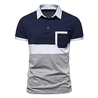 Men's Fashion Color Blocking Polo Shirt Casual Lightweight Golf Tee Top Moisture Wicking Lapel Short Sleeve