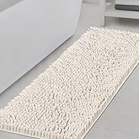 Bathroom Rugs Bath Mats for Bathroom Non Slip Chenille Bathroom Runner Rug 47x17 Extra Soft and Absorbent Shaggy Rugs Washable Dry Fast Plush Area Carpet Mats for Bath Room, Tub - Ivory