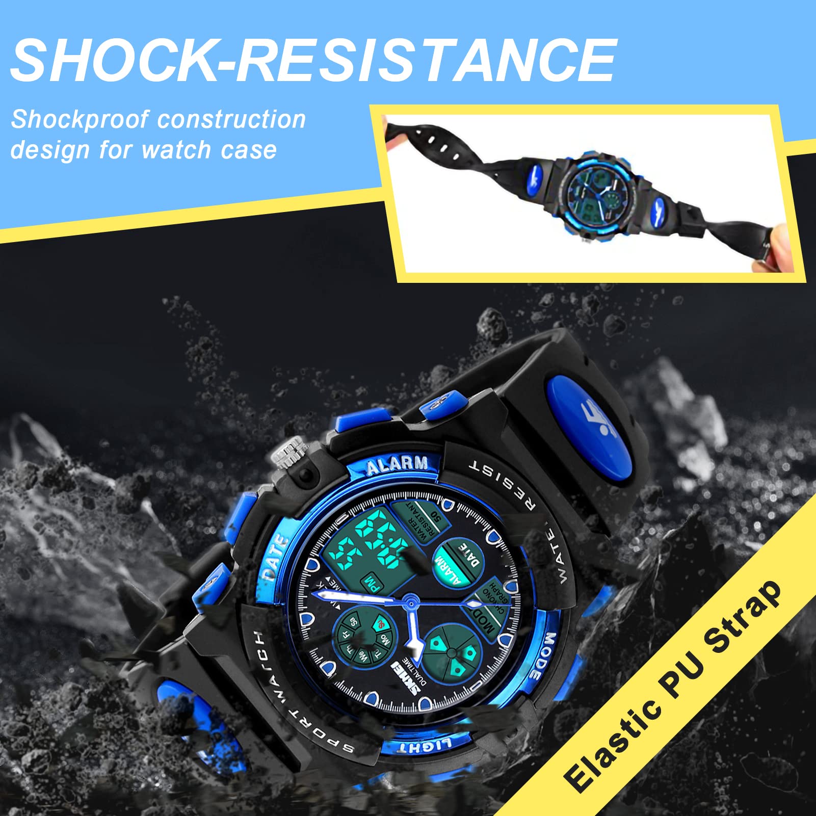 eYotto Kids Sports Watch Waterproof Boys Multi-Function Analog Digital Wristwatch LED Alarm Stopwatch