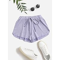 Shorts for Women Shorts Women's Shorts Knot Waist Marled Shorts Shorts (Color : Lilac Purple, Size : Small)