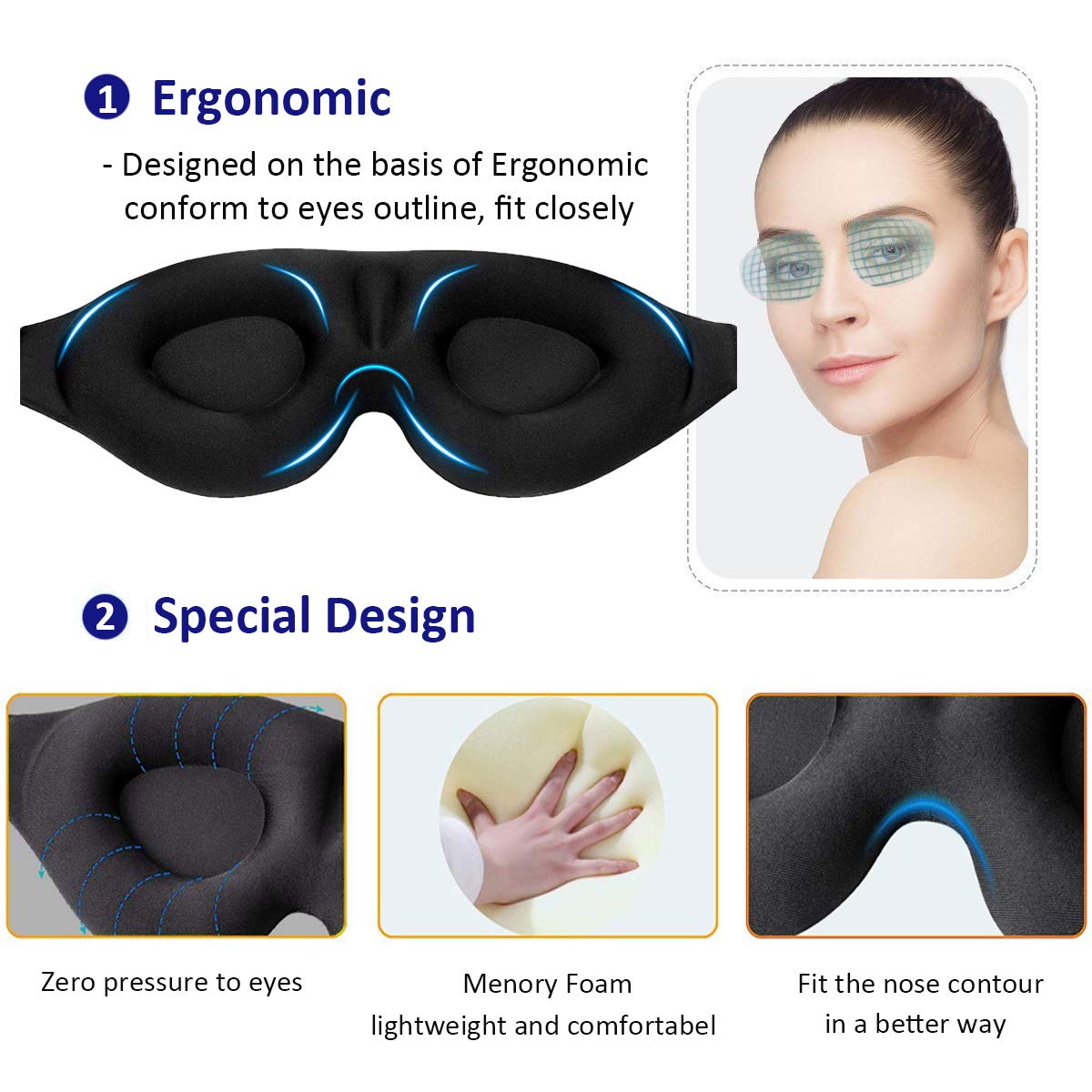 YIVIEW Sleep Mask for Men Women, 100% Light Blocking 3D Eye Mask of Night Sleeping Blindfold, Relaxing Zero Pressure Eye Cover