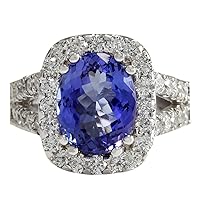 5.62 Carat Natural Blue Tanzanite and Diamond (F-G Color, VS1-VS2 Clarity) 14K White Gold Luxury Engagement Ring for Women Exclusively Handcrafted in USA