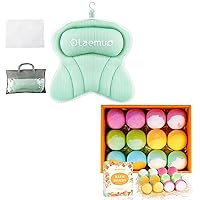 12ct Bath Bombs for Women & Men Relaxing & Ergonomic Green Bath Pillow for Tub for Head and Neck Support