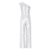 CHICTRY Kids Girls Sleeveless Sequined Birthday Party Jumpsuit One Shoulder Pageant Romper Wild Leg Pants