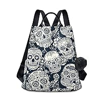 ALAZA Retro Floral Sugar Skull Backpack with Keychain for Woman