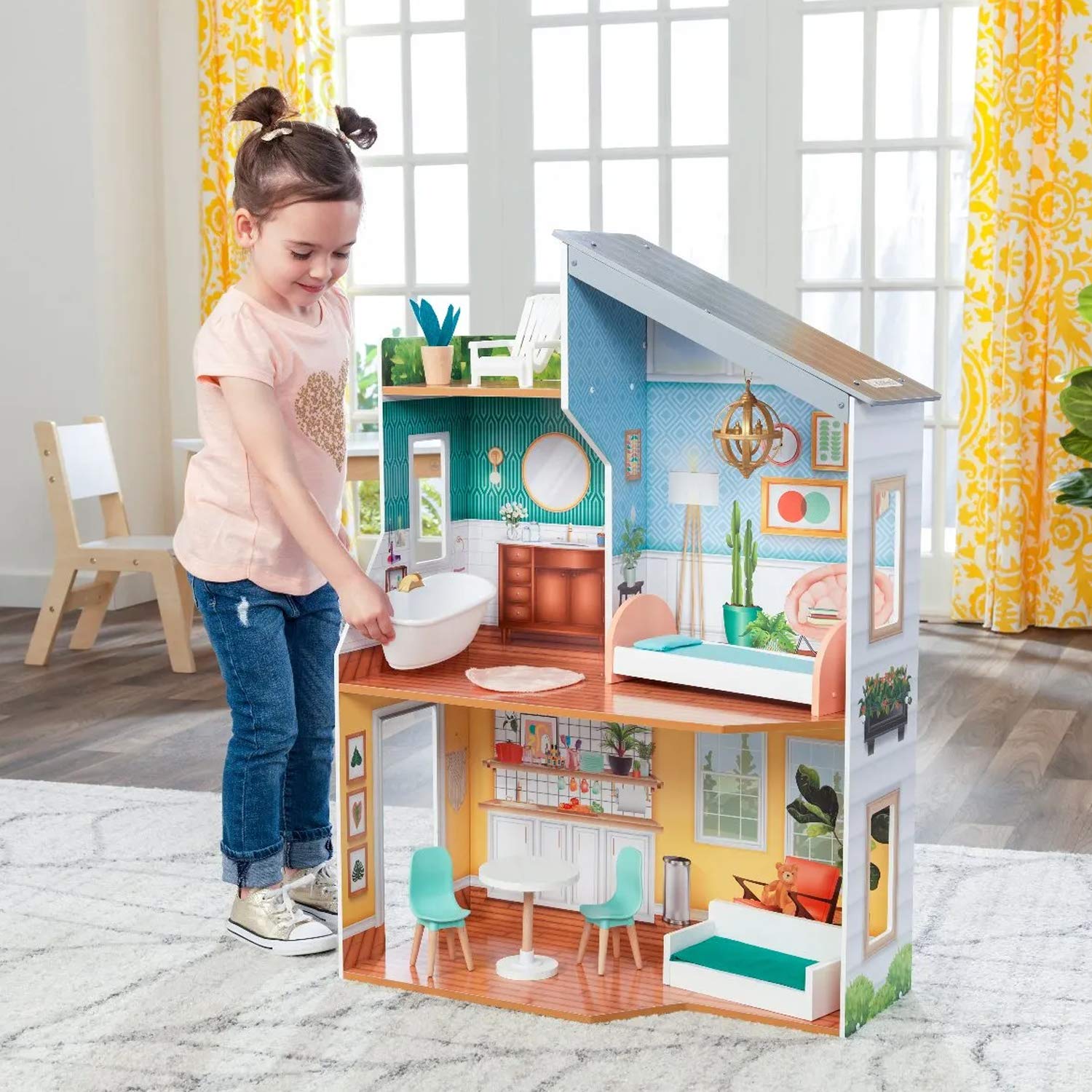 KidKraft Emily Wooden Dollhouse with 10 Accessories Included, for 12