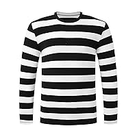 Men's Long Sleeve Striped T-Shirt Causal Crewneck Shirt